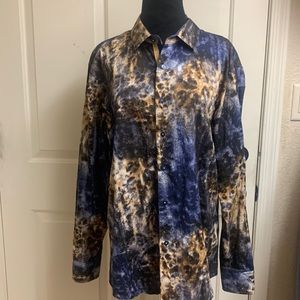 Men's Artistic Blue and Brown Casual Shirt